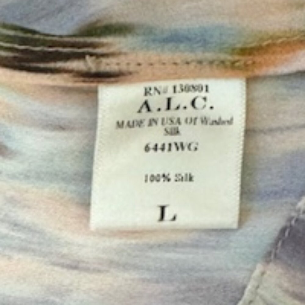 A.L.C. Mini Dress / Tunic - Pastel Water Colors 100% Silk - Size L - Picture 8 of 9